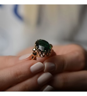 14k Altın Yeşil Topaz Taşlı Yüzük