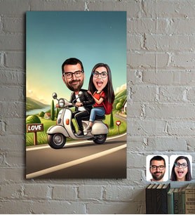 BK Gift Kişiye Özel Motorcu Çift Karikatürlü Ahşap Tablo - 1, Sevgililer Günü, Sevgiliye Hediye
