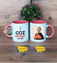 Göz Doktoru Kupa Bardak Pembe Fotoğraflı Tıp Bayramı Hediyesi