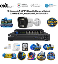 10 Kameralı 5MP IP PoE Güvenlik Kamera Seti – 10 Kanal NVR, 320GB HDD, Renkli Gece Görüşü ve Yapay Zeka