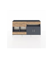 Arges Konsol 4 Raflı 5 Çekmeceli 2 Kapaklı 176x30x99 Antrasit-Antrasit/Çam