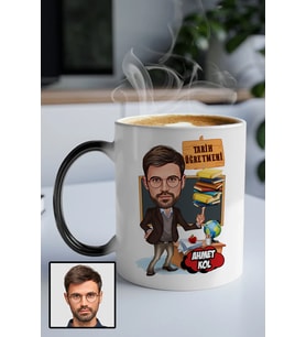 Erkek Tarih Öğretmenine Hediye Karikatürlü Sihirli Kupa Bardak