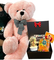 Sizlere Özel Fotoğraflı Hediye Paketi ve Büyük Boy Pembe Peluş Ayıcık - Premium Set (Model 4)
