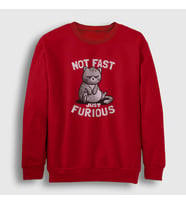 Presmono Unisex Kırmızı Not Fast Just Furious Cat Kedili Sweatshirt 460638tt (Kırmızı)