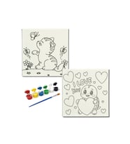 Okul Etkinliği-2'li Tuval Boyama Seti. 20x20 Cm Uv Baskı 6 Akrilik Boya 1 Fırça-model-388