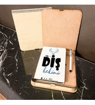 Diş Hekimine Hediye Ahşap Kutulu Defter Kalem Set 003