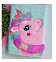 Gifttime Unicorn Tasarımlı Peluş Çizgili Defter (Mavi)