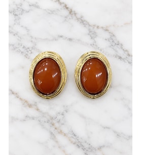 Premium Parlak ve Şık Gold Renk Kahve Oval Taşlı Kadın Çelik Küpe
