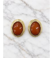 Premium Parlak ve Şık Gold Renk Kahve Oval Taşlı Kadın Çelik Küpe
