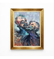 Tablore Altın Çerçeveli Soyut Öpüşen Çift Aşk Temalı Modern Yağlı Boya Dokulu Tablo - Yatak Odası Salon Duvar Dekorasyonu