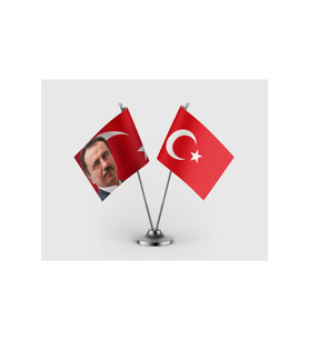 Muhsin Yazıcıoğlu ve Türk Bayrağı İkili Saten Masa Bayrağı Takımı