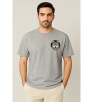 Kurt Desenli Unisex Yarım Kollu Bisiklet Yaka %100 Pamuk Oversize T-shirt (Gri)