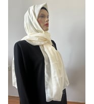 Moda Kaşmir Çizgili Pamuklu Şal (Krem)