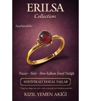 Sertifikalı Nazar Stres Kalkanı Enerji Yüzüğü - Kızıl Yemen Taşı Gold Ayarlanabilir Koç Aslan Burcu (Çok Renkli)