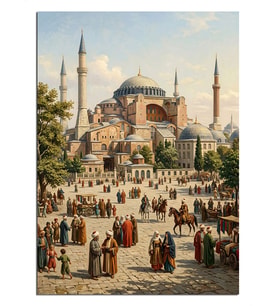 Ayasofya ve Kalabalık Tarihi Meydan Dekoratif Kanvas - Mdf Ahşap Tablo