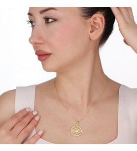 Kişiye Özel 925 Ayar Gümüş Minimalist Göz Model Kolye (Gold)