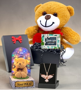 Kişiye Özel Tasarlanacak Premium Hediye Seti Peluş Ayıcık Fanuslu
