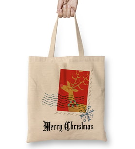 Yılbaşı Yeni Yıl Konseptli Merry Christmas Bez Çanta Uzun Saplı