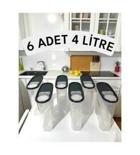 6'lı Set 4L Sızdırmaz Erzak ve Bakliyat Saklama Kabı Kiler Kutusu