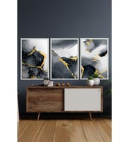 Çerçeveli Tablo Modern Sanatsal Dekorasyon Ev Dekoru Üçlü Çerçeve Abstract Özc-435-Beyaz