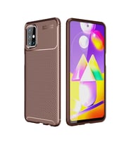 Samsung Galaxy M31s Kılıf Auto Focus Karbon Kapak - Kahverengi