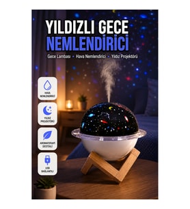 USB Bağlantılı Mini Hava Nemlendirici Aromaterapi Destekli Projektör Işıklı