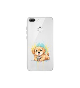 Honor 9 Lite ile Uyumlu Splash Köpek Tasarımlı Şeffaf Silikon Kılıf