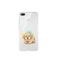 Honor 9 Lite ile Uyumlu Splash Köpek Tasarımlı Şeffaf Silikon Kılıf