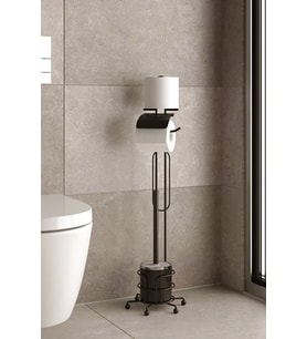 Banyo Tuvalet Fırçalığı Tuvalet Kağıdı Askısı Yedekli Ayaklı Siyah