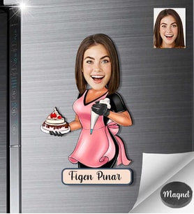 Kişiye Özel Pastacı Kadın Ahşap Magnet -6