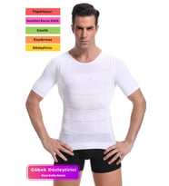 Bel Göğüs Dik Duruş Jinekomasti Toparlayıcı Erkek Extra Göbek Sıkılaştırıcı Kısa Kol Korse Atlet (Beyaz)