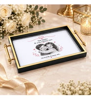 BK Gift Kişiye Özel Fotoğraflı Siyah&Gold Söz Nişan Tepsisi-2 - 39x23 cm