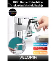 Premium Seri Metal Görünümlü Çift Fonksiyonlu 1080 Derece Dönebilen Akrobat Musluk Ucu Başlığı