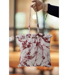 Plaj Çantası - Bordo Çiçekli Plaj Çantası - Keten Çok Amaçlı Çanta 35x35