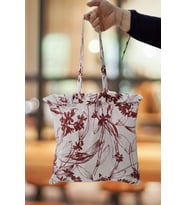 Plaj Çantası - Bordo Çiçekli Plaj Çantası - Keten Çok Amaçlı Çanta 35x35