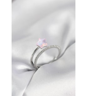 Gümüş Renk Zirkon Taşlı Pembe Halley Model Kadın Yüzük 5886