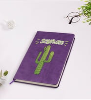 BK Gift Kişiye Özel Kaktüs Tasarımlı Mor Termo Deri Defter Model 1