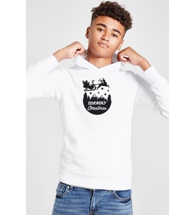 Merry Christmas Sleigh Beyaz Çocuk 3ip Kapşonlu Sweatshirt