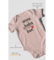Anne Baba ve Ben Baskılı Bebek Zıbını – Çıtçıtlı Body  %100 Pamuk Kısa Kol (Pastel Pembe)