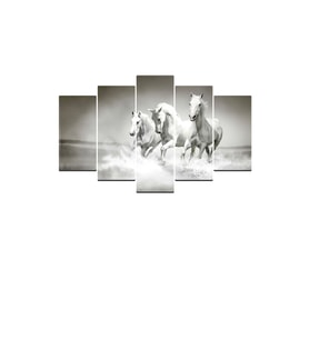 SU ÜZERİNDE KUŞAN BEYAZ ATLAR 5 PARÇA MDF TABLO ( 95X55 CM )