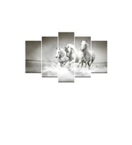 SU ÜZERİNDE KUŞAN BEYAZ ATLAR 5 PARÇA MDF TABLO ( 95X55 CM )