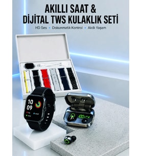 7 Kordonlu Akıllı Saat Ve Aynalı Bluetooth Kulaklık Powerbank Dijital Göstergeli