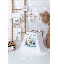 Pia Baby Premium İsme Özel %100 Pamuk Battaniyeli 5 Parça Zıbın Set Yenidoğan Erkek Bebek Hediyesi 5089-04 (Ekru)