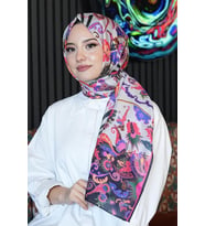 Çiçek Desen Krem Soft Pamuk Şal Violet