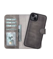 Apple iPhone 14 Plus Uyumlu Deri Cüzdanlı Kılıf MWWN VS4EF Gri