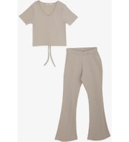 Breeze Kız Çocuk İspanyol Paça Taytlı Crop Takım 5-10 Yaş, Bej