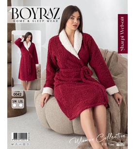 pilelistore Boyraz 0042 Kadın Sharpi Welsolf Sabahlık (Bordo)