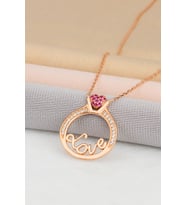 925 Ayar Gümüş Zincirli Rose Kaplama Kalp Yüzük Modeli Kolye