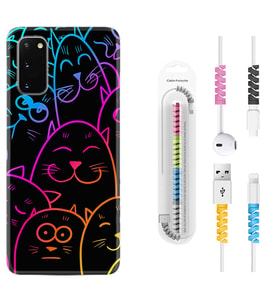Samsung A02S A03S A10 A12 A13 A21S A22 Kılıf Kablo Koruma Spiral Silikon Neon Cats 1790