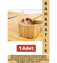 Dayanıklı Mutfak Mıknatıslı Kapak Hijyenik Çok Şık Doğal Ahşap Kaşıklı Baharatlık Kaşık Seti 1 Adet